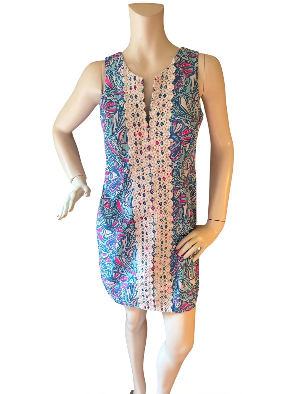 Lilly Pulitzer for Target Blue & Pink Paisley Mini Dress w Embroidered Panel,  8